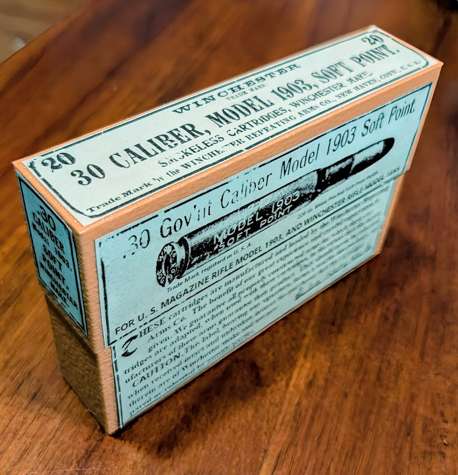 Rifle Cartridge Box: All-Plastic .30-06 or .30-03 Winchester with Vintage Style Label and Slip Top Lid, for Springfield 1903, 1895 & Others