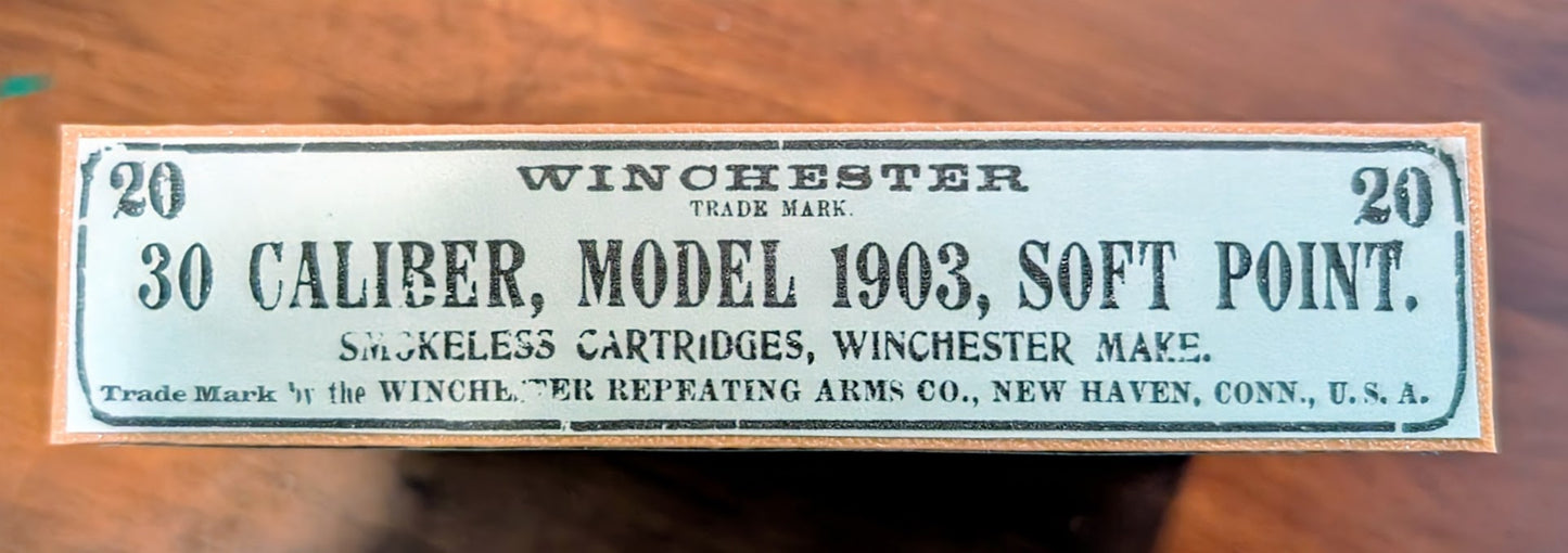 Rifle Cartridge Box: All-Plastic .30-06 or .30-03 Winchester with Vintage Style Label and Slip Top Lid, for Springfield 1903, 1895 & Others