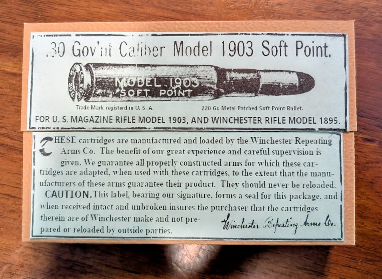 Rifle Cartridge Box: All-Plastic .30-06 or .30-03 Winchester with Vintage Style Label and Slip Top Lid, for Springfield 1903, 1895 & Others