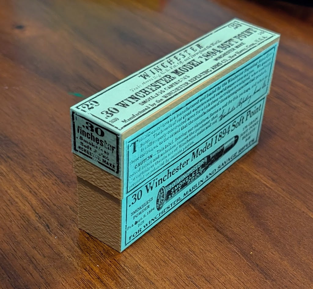 Rifle Cartridge Box: All-Plastic .30-30 Winchester with Vintage Style Label and Slip Top Lid, for 1894, Marlin 336, and Others