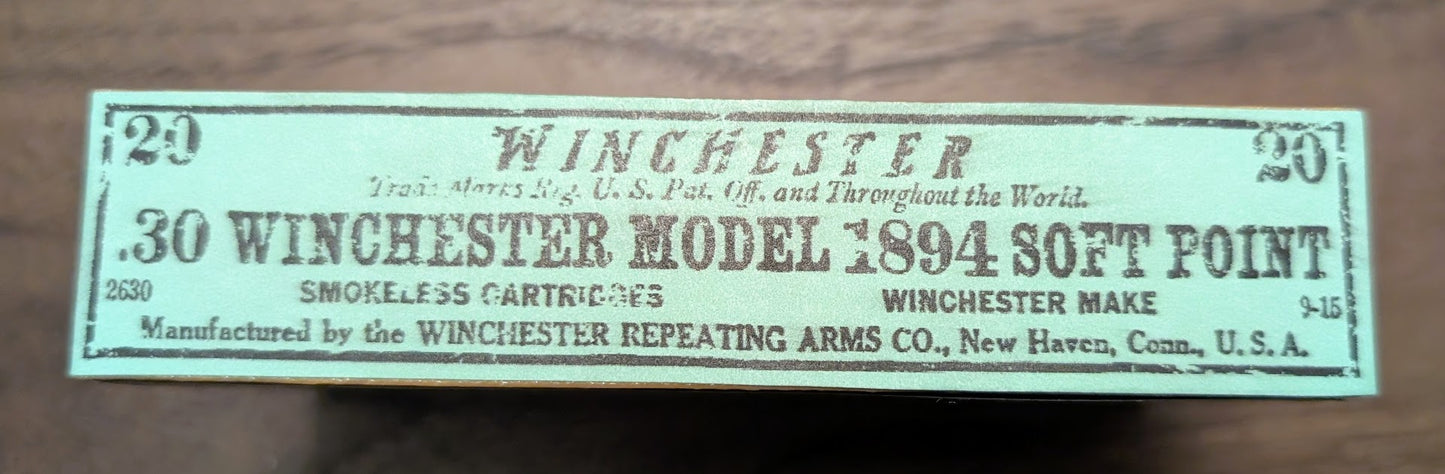 Rifle Cartridge Box: All-Plastic .30-30 Winchester with Vintage Style Label and Slip Top Lid, for 1894, Marlin 336, and Others