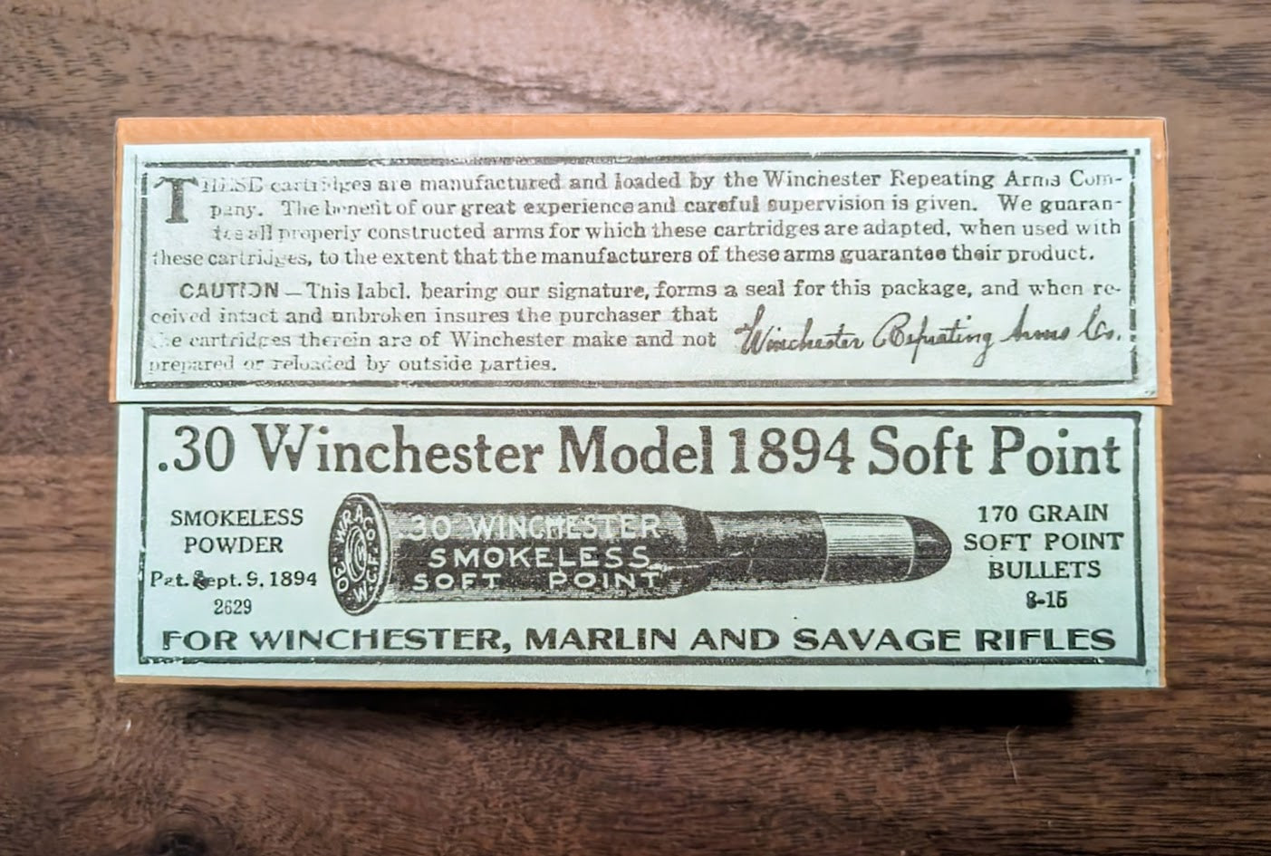 Rifle Cartridge Box: All-Plastic .30-30 Winchester with Vintage Style Label and Slip Top Lid, for 1894, Marlin 336, and Others