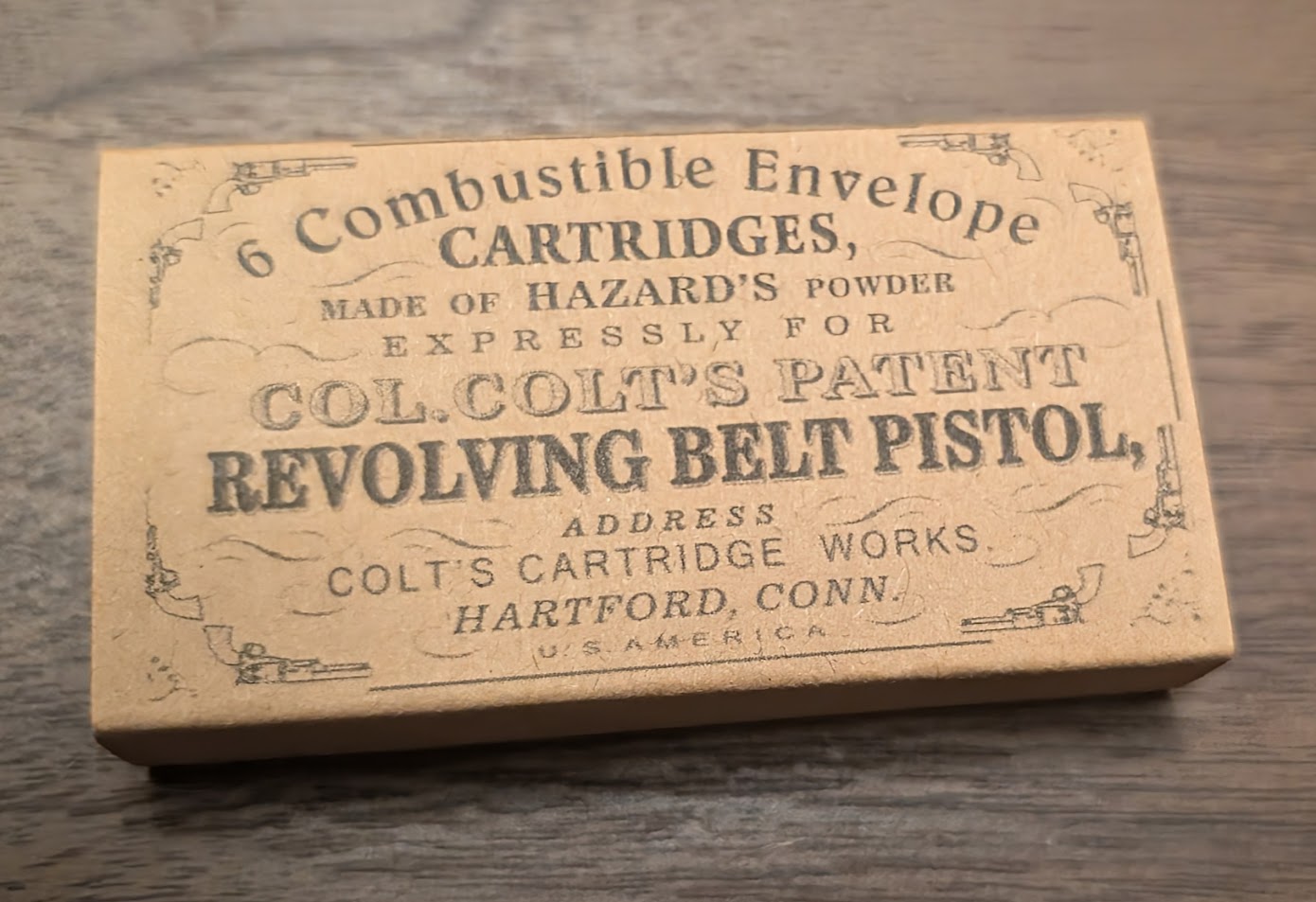 Paper Cartridge Box: .36 Caliber, Split Clamshell Style Holds Six Cartridges for "Navy" Black Powder Revolvers