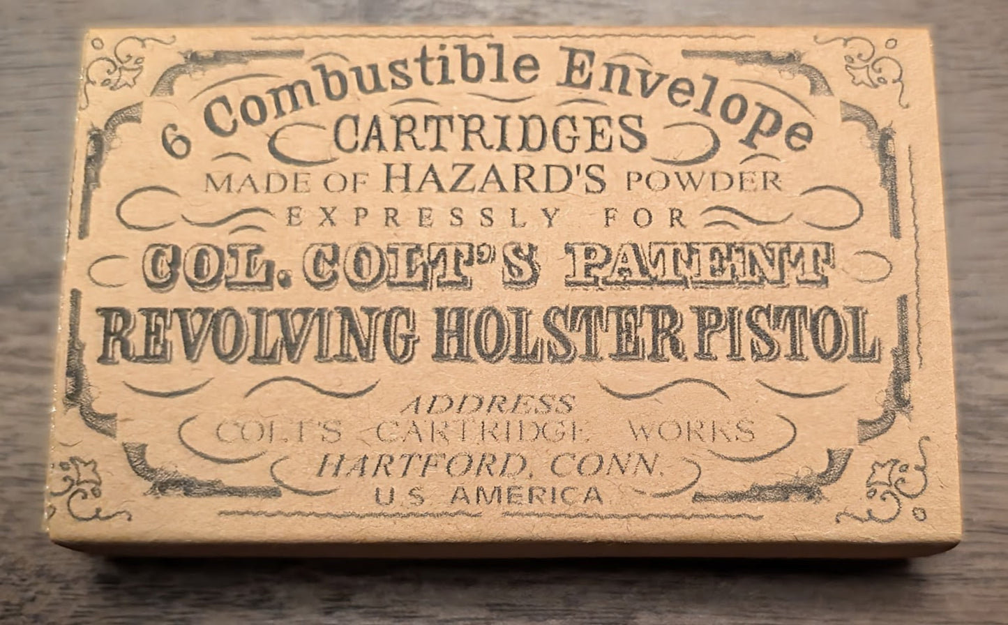 Paper Cartridge Box: .44 Caliber, Split Clamshell Style Holds Six Cartridges for "Army" Black Powder Revolvers