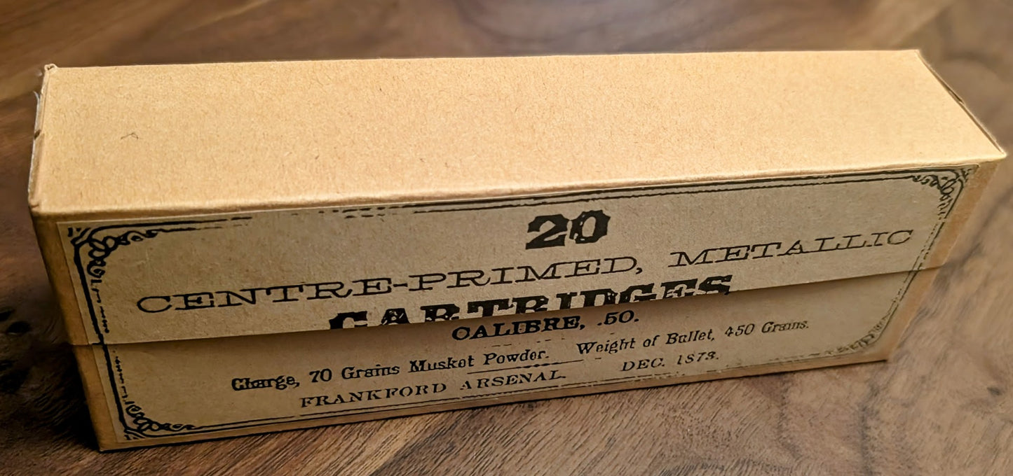 Cartridge Box: .50-70 Springfield Rifle with Frankford or UMC Labels, 20 Round