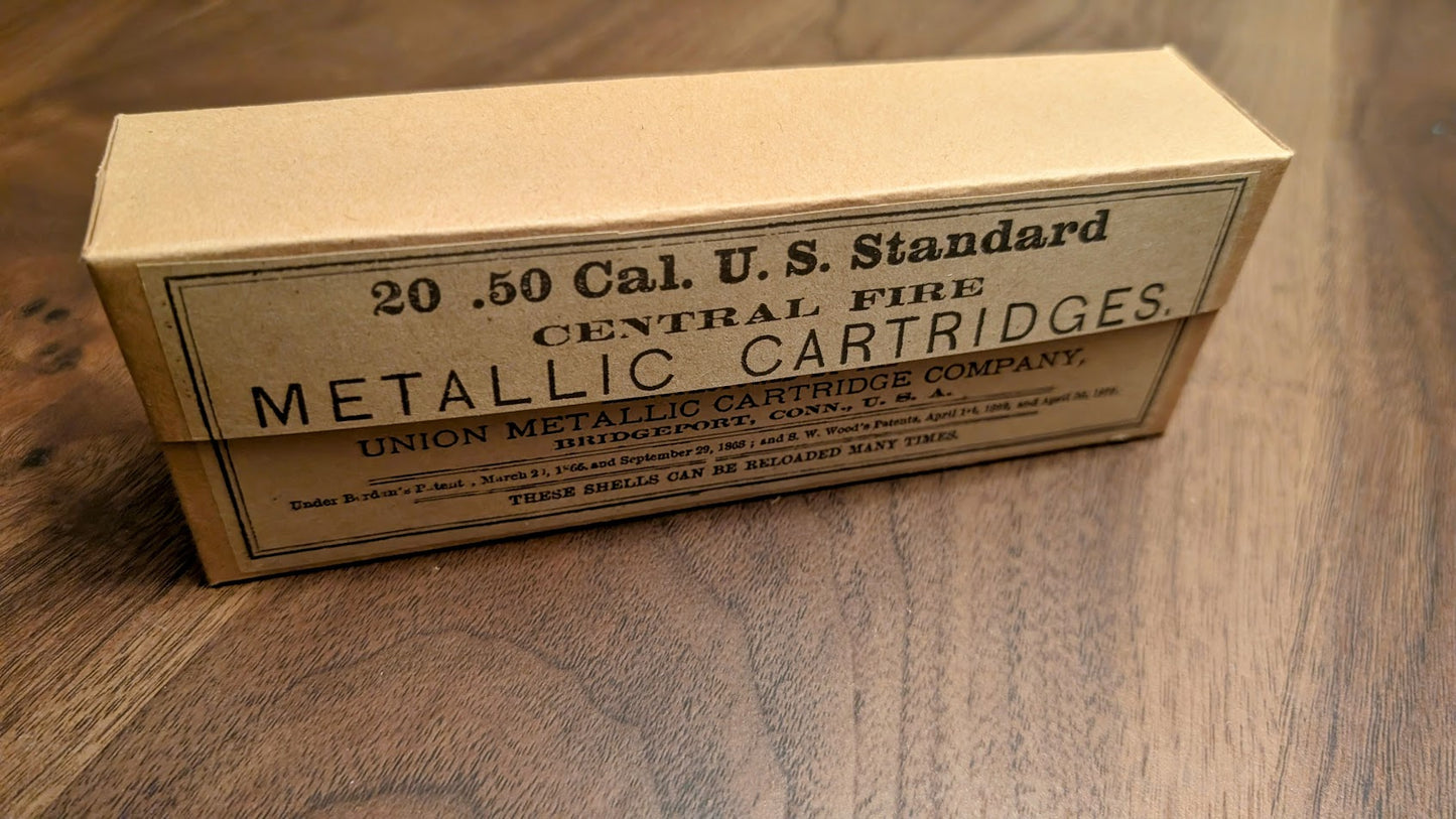 Cartridge Box: .50-70 Springfield Rifle with Frankford or UMC Labels, 20 Round