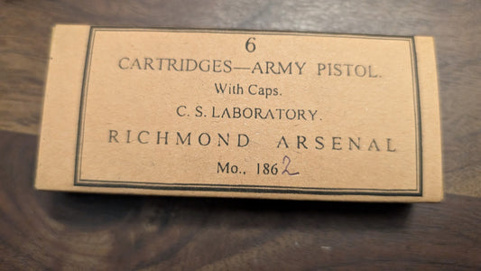 Paper Cartridge Box: .44 Caliber, Richmond Arsenal Style with Storage for Percussion Caps, for "Army" Black Powder Revolvers