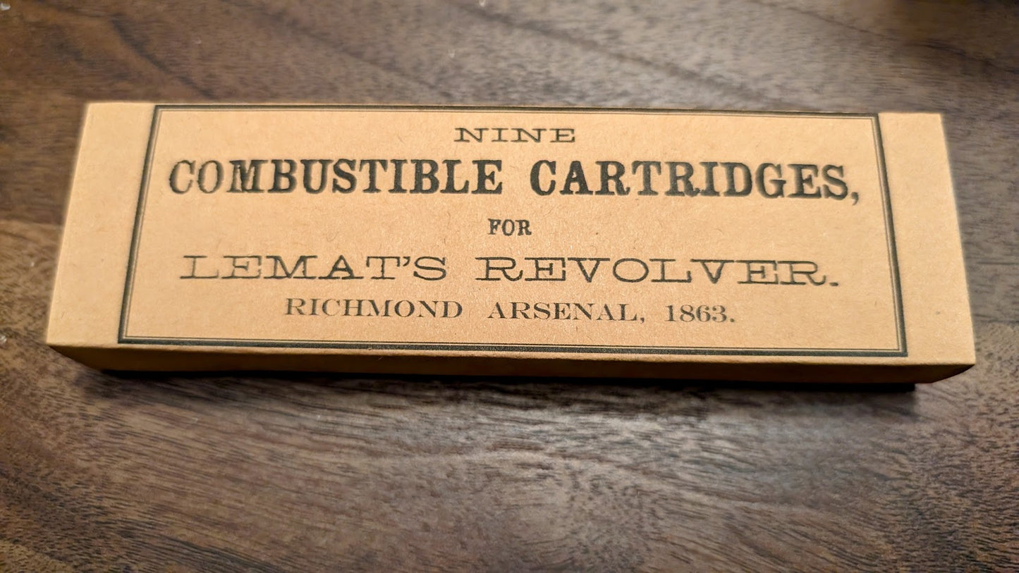 Paper Cartridge Box: .44 Caliber LeMat Richmond Arsenal Style, 9-Shots for LeMat Cavalry, Army, Navy Revolvers