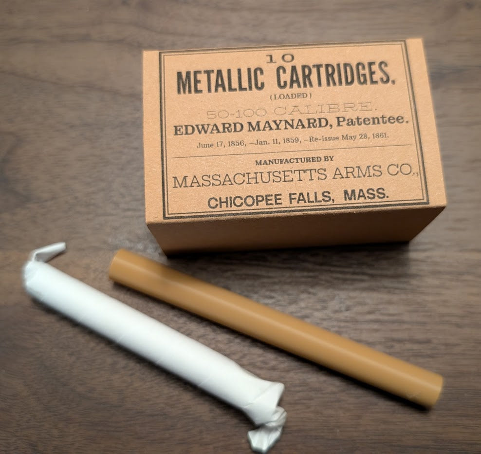 Cartridge Box: All-Plastic Maynard Carbine, Holds 10 Cartridges and 12 Musket Caps in Paper Tube; Option to Include Cap Tube Dowel (Copy)