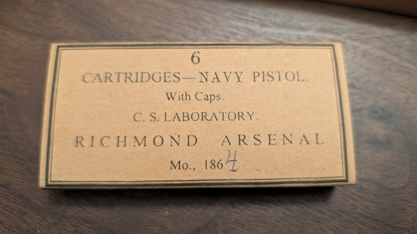 Paper Cartridge Box: .36 Caliber, Richmond Arsenal Style with Storage for Percussion Caps, for "Navy" Black Powder Revolvers