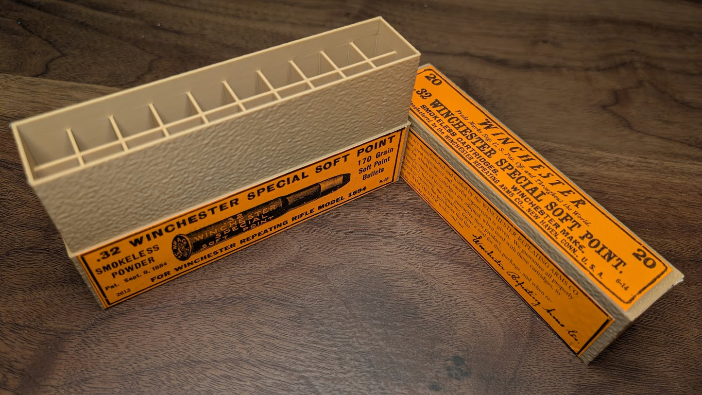 Rifle Cartridge Box: All-Plastic .32 Winchester Special with Vintage Style Label