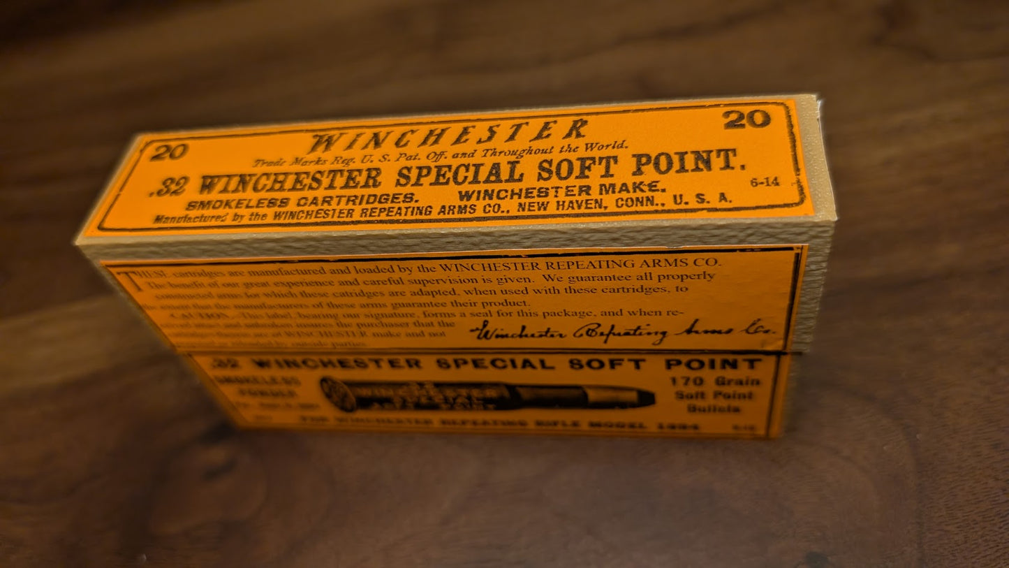 Rifle Cartridge Box: All-Plastic .32 Winchester Special with Vintage Style Label