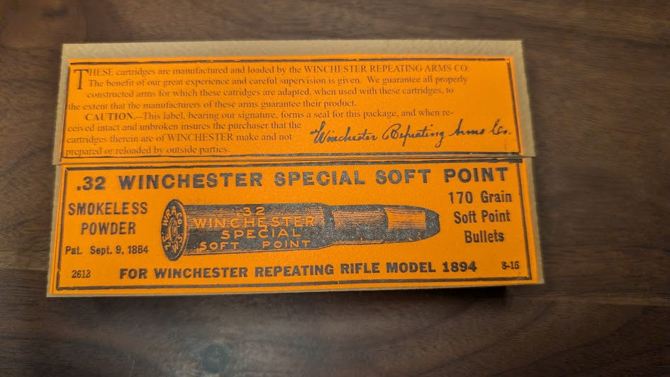 Rifle Cartridge Box: All-Plastic .32 Winchester Special with Vintage Style Label