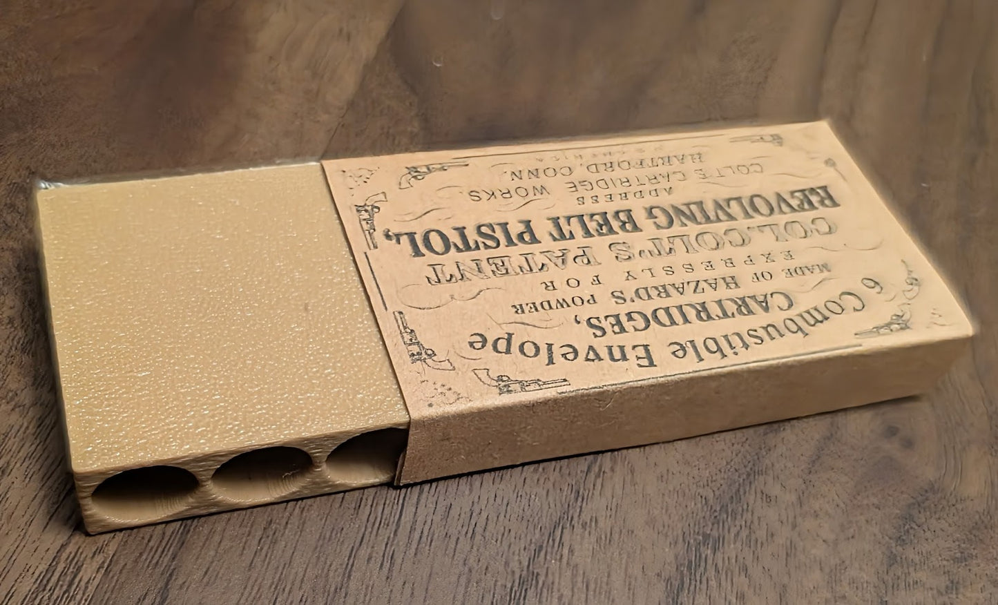 Paper Cartridge Box: .36 Caliber, Split Clamshell Style Holds Six Cartridges for "Navy" Black Powder Revolvers