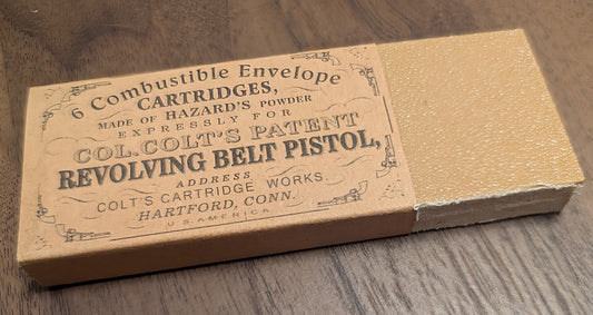 Paper Cartridge Box: .36 Caliber, Split Clamshell Style Holds Six Cartridges for "Navy" Black Powder Revolvers