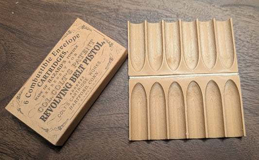 Paper Cartridge Box: .36 Caliber, Split Clamshell Style Holds Six Cartridges for "Navy" Black Powder Revolvers