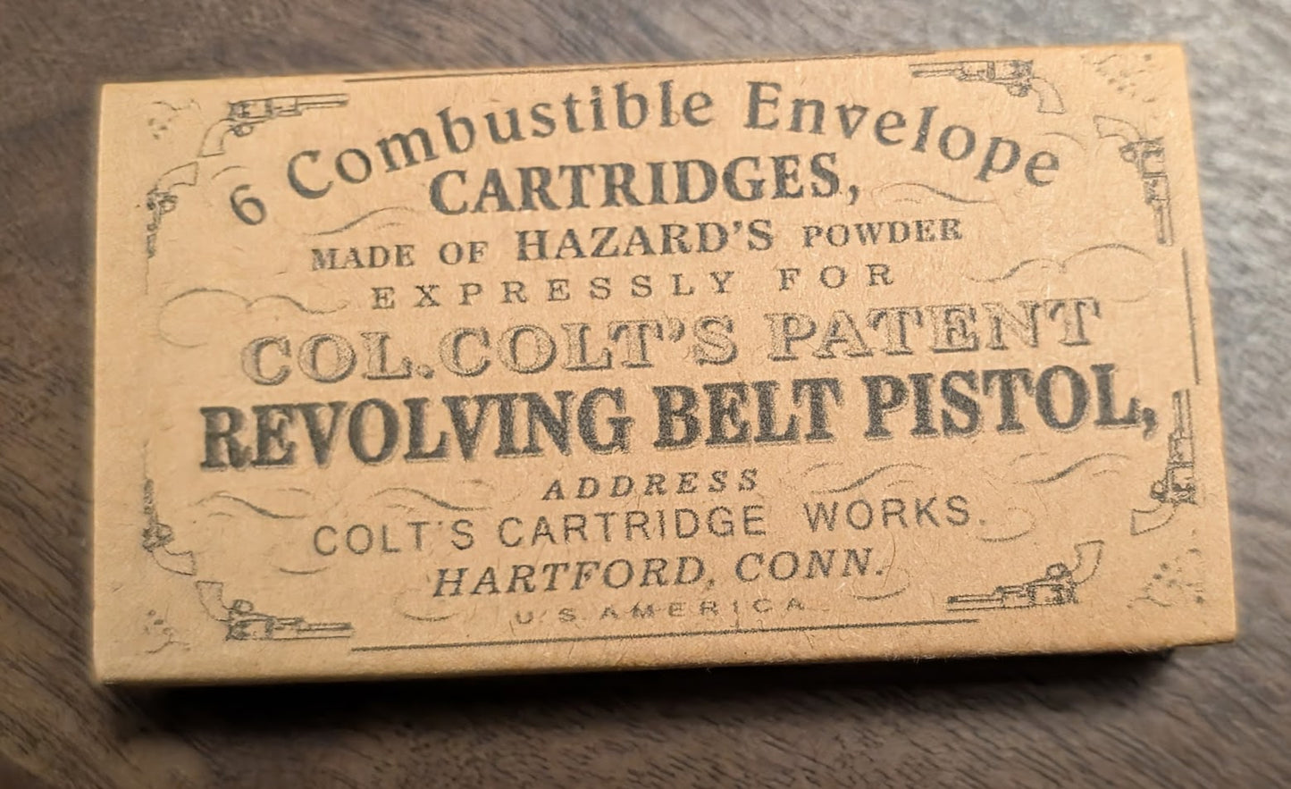 Paper Cartridge Box: .36 Caliber, Split Clamshell Style Holds Six Cartridges for "Navy" Black Powder Revolvers