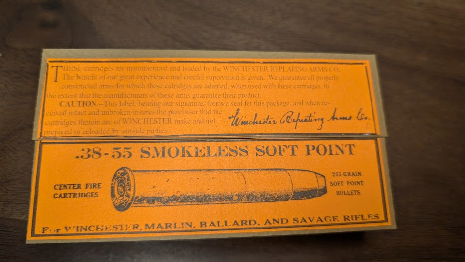 Rifle Cartridge Box: All-Plastic .38-55 with Vintage Style Label