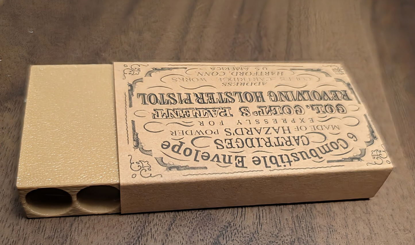 Paper Cartridge Box: .44 Caliber, Split Clamshell Style Holds Six Cartridges for "Army" Black Powder Revolvers