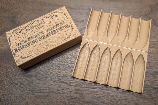 Paper Cartridge Box: .44 Caliber, Split Clamshell Style Holds Six Cartridges for "Army" Black Powder Revolvers