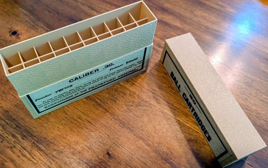 Rifle Cartridge Box: All-Plastic .30-40 Krag (Army) with Vintage Style Label and Slip Top Lid, for Krag-Jorgensen, Winchester 1895 & Others