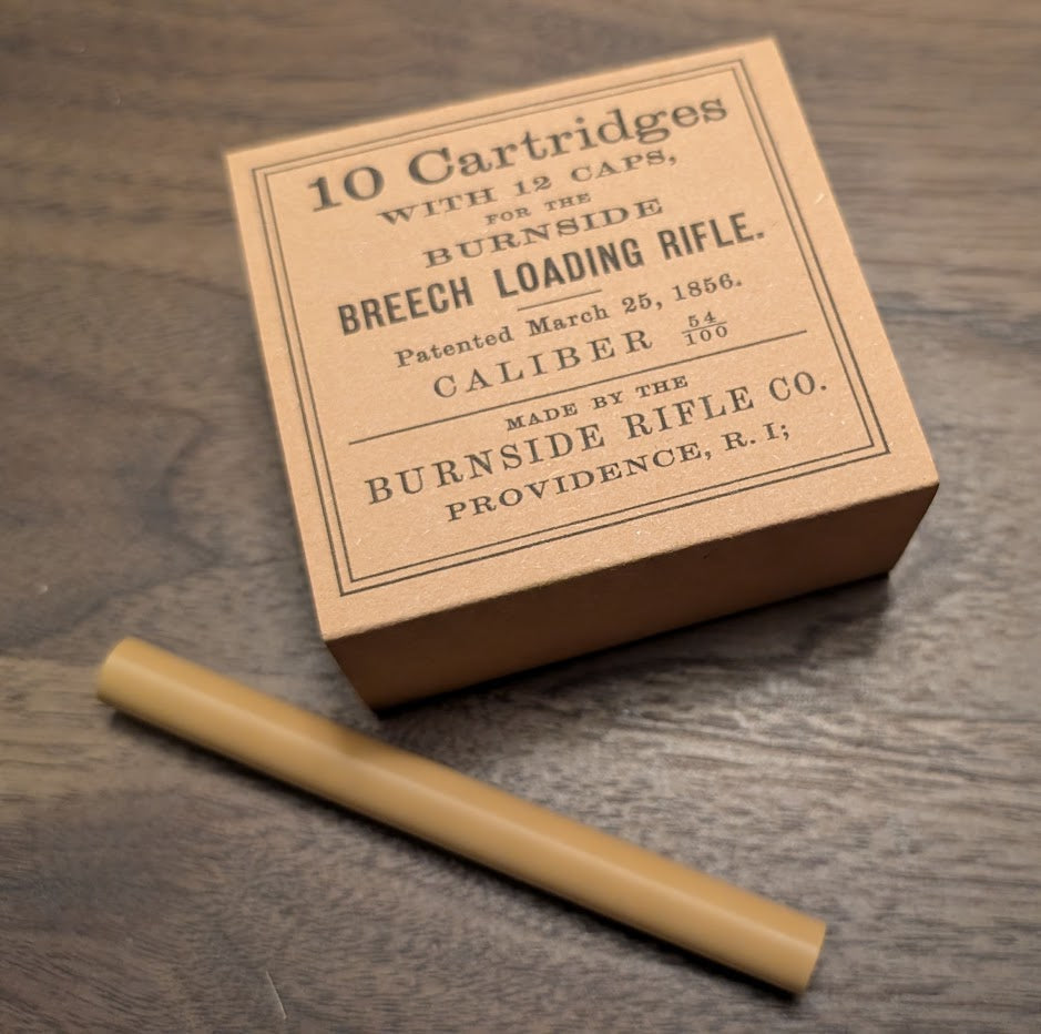 Cartridge Box: All-Plastic Burnside Carbine, Holds 10 Cartridges and 12 Musket Caps in Paper Tube; Option to Include Cap Tube Dowel (Copy) (Copy)