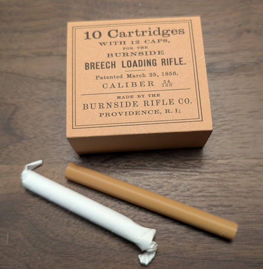 Cartridge Box: All-Plastic Burnside Carbine, Holds 10 Cartridges and 12 Musket Caps in Paper Tube; Option to Include Cap Tube Dowel (Copy) (Copy)