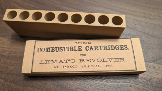 Paper Cartridge Box: .44 Caliber LeMat Richmond Arsenal Style, 9-Shots for LeMat Cavalry, Army, Navy Revolvers