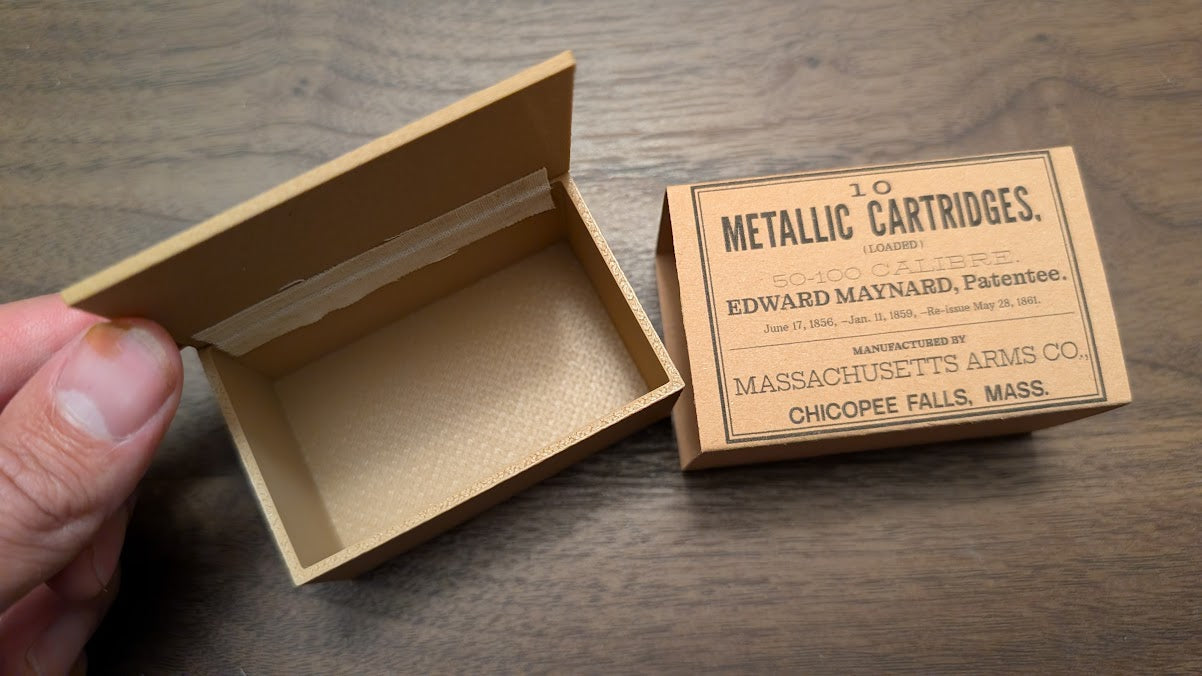 Cartridge Box: All-Plastic Maynard Carbine, Holds 10 Cartridges and 12 Musket Caps in Paper Tube; Option to Include Cap Tube Dowel (Copy)