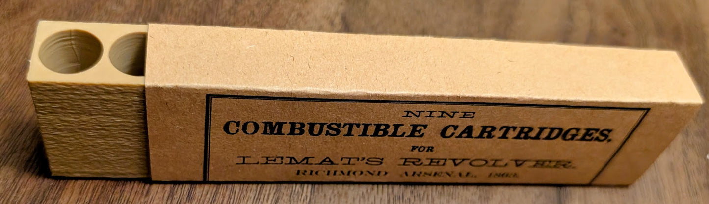 Paper Cartridge Box: .44 Caliber LeMat Richmond Arsenal Style, 9-Shots for LeMat Cavalry, Army, Navy Revolvers