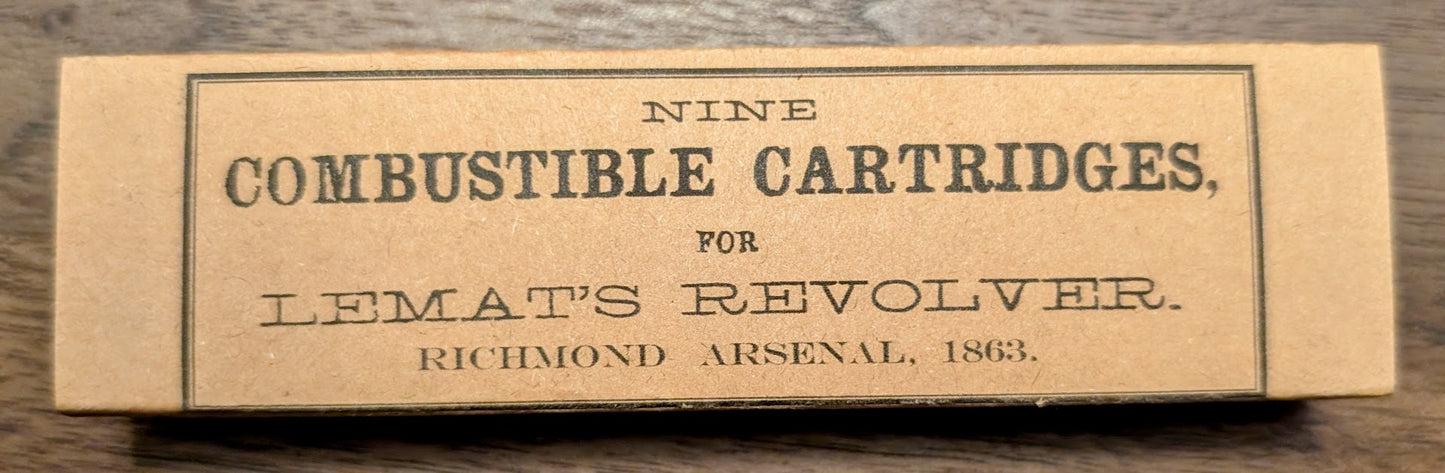 Paper Cartridge Box: .44 Caliber LeMat Richmond Arsenal Style, 9-Shots for LeMat Cavalry, Army, Navy Revolvers