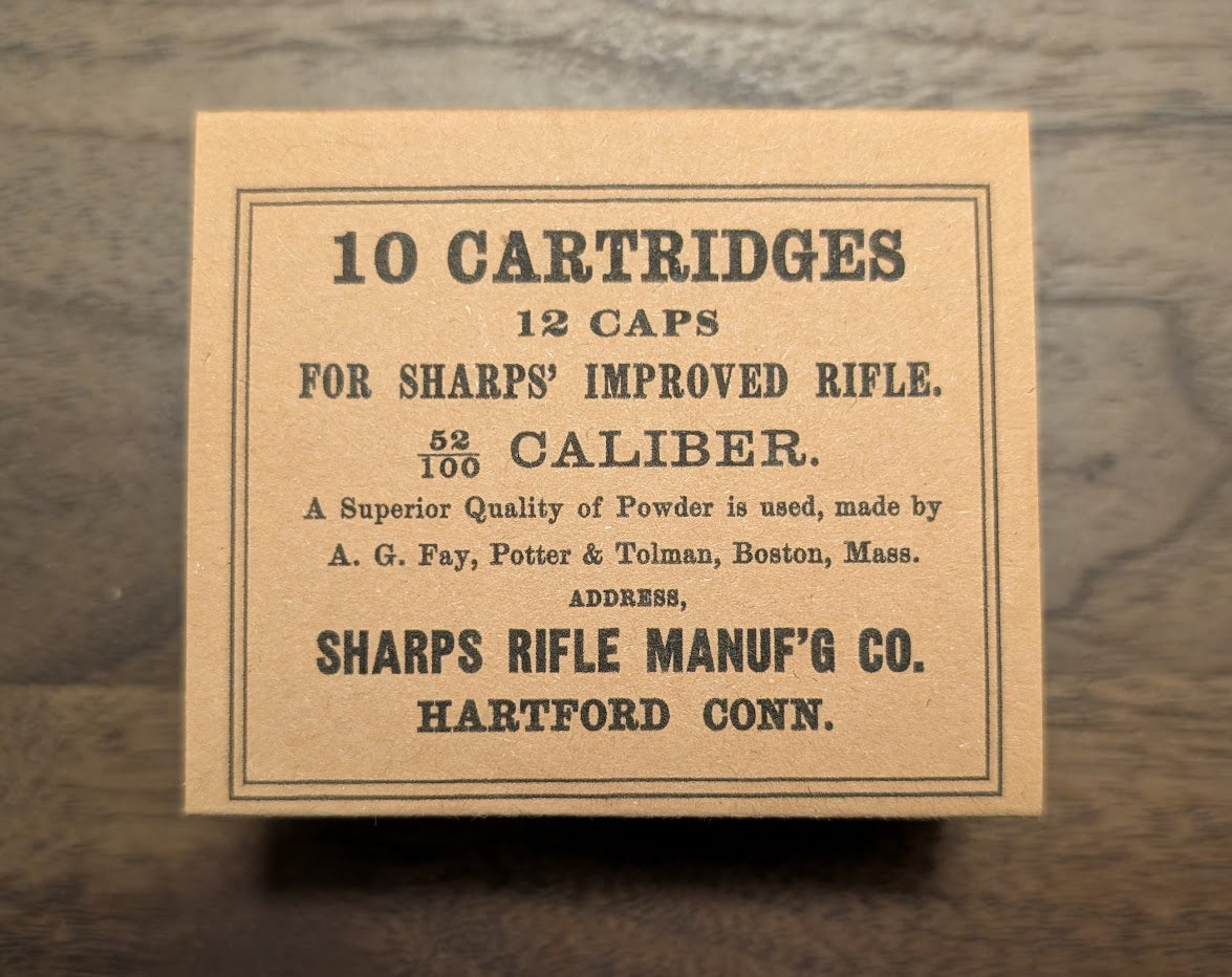 Cartridge Box: All-Plastic Sharps Carbine, Holds 10 Paper or Linen Cartridges and 12 Musket Caps in Paper Tube; Option to Include Cap Tube Dowel