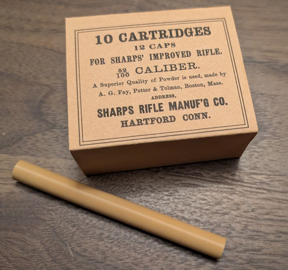 Cartridge Box: All-Plastic Sharps Carbine, Holds 10 Paper or Linen Cartridges and 12 Musket Caps in Paper Tube; Option to Include Cap Tube Dowel