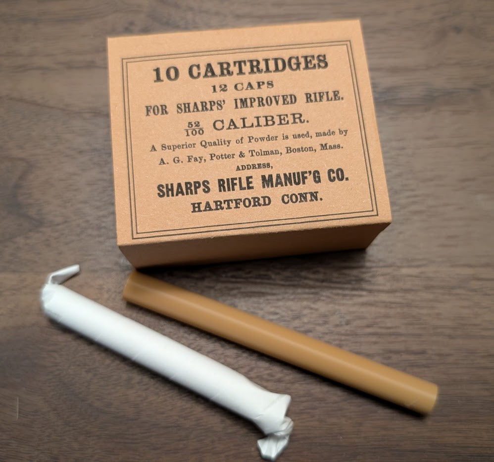 Cartridge Box: All-Plastic Sharps Carbine, Holds 10 Paper or Linen Cartridges and 12 Musket Caps in Paper Tube; Option to Include Cap Tube Dowel