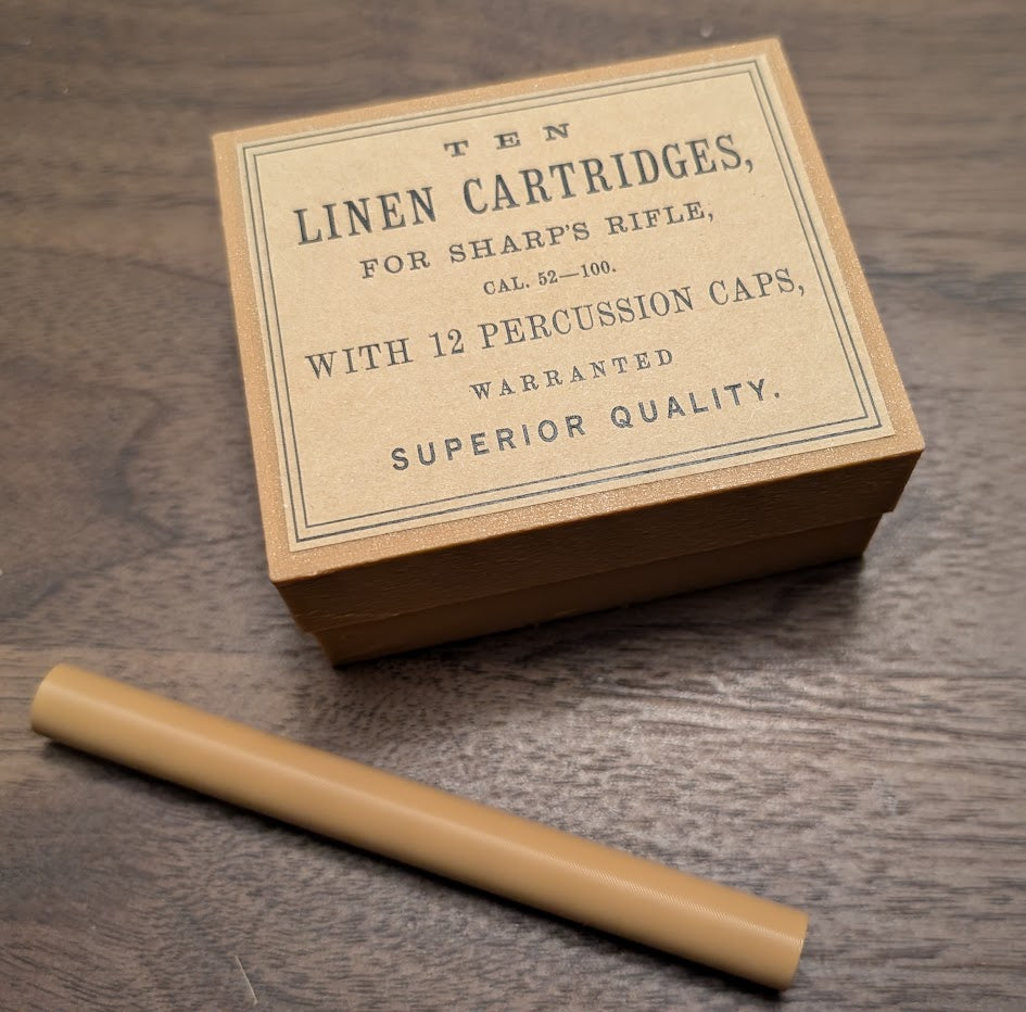 Cartridge Box: All-Plastic Sharps Carbine, Holds 10 Paper or Linen Cartridges and 12 Musket Caps in Paper Tube; Option to Include Cap Tube Dowel