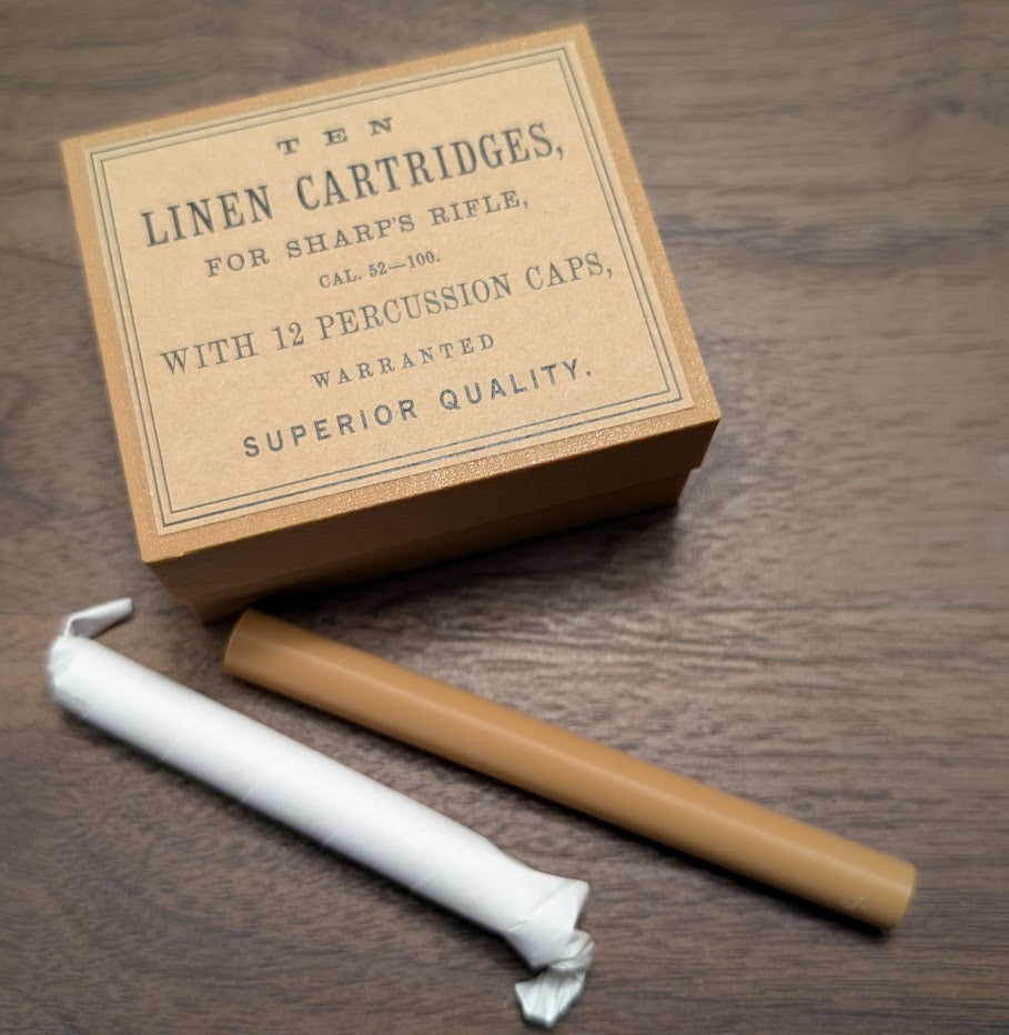 Cartridge Box: All-Plastic Sharps Carbine, Holds 10 Paper or Linen Cartridges and 12 Musket Caps in Paper Tube; Option to Include Cap Tube Dowel